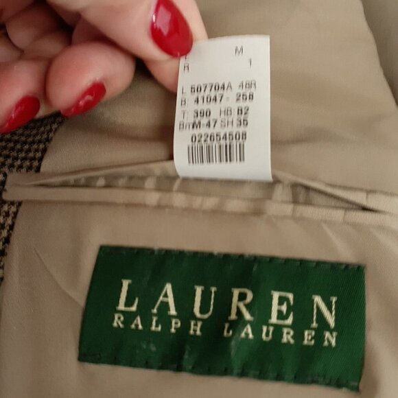 Lauren Ralph Lauren Brown Houndstooth Sportcoat Blazer Tan 100% Wool 48R - Picture 8 of 16
